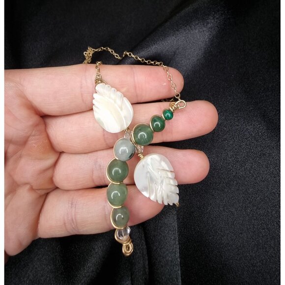 Vintage 14K Gold Filled Jade & Mother Of Pearl Dragonfly Pendant Necklace 16" El - Picture 5 of 5